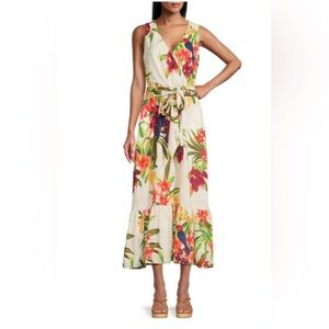Tommy Bahama Villa Views Floral Bird Maxi Dress Sz 2 Vacation Tropical Resort